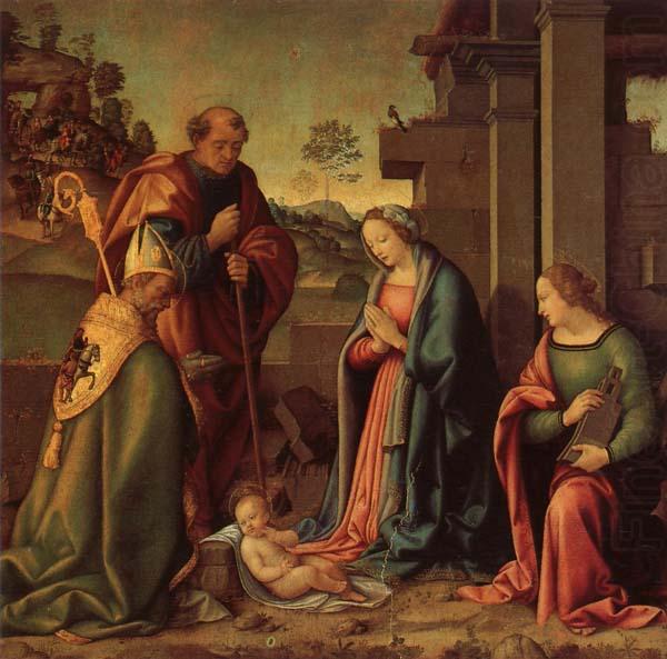 Raffaello Botticini Adoration of the Christ Child with St.Barbara and St.Martin china oil painting image